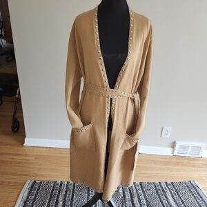 INC International Concepts Tan Sweater Coat with Belted Design